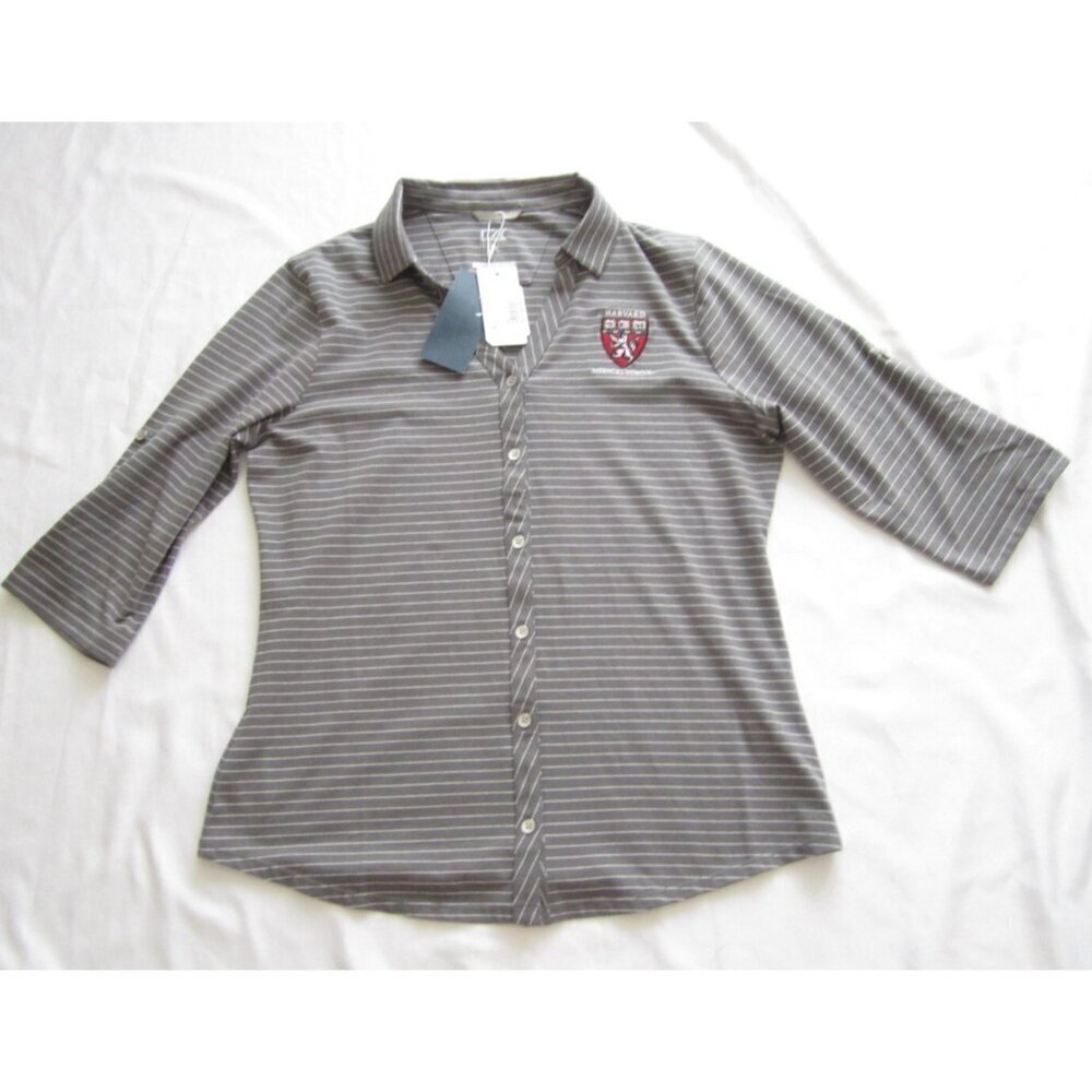New W/ Tag Women Cutter & Buck Harvard Medical School Stripe Shirt Sz M (WB373)